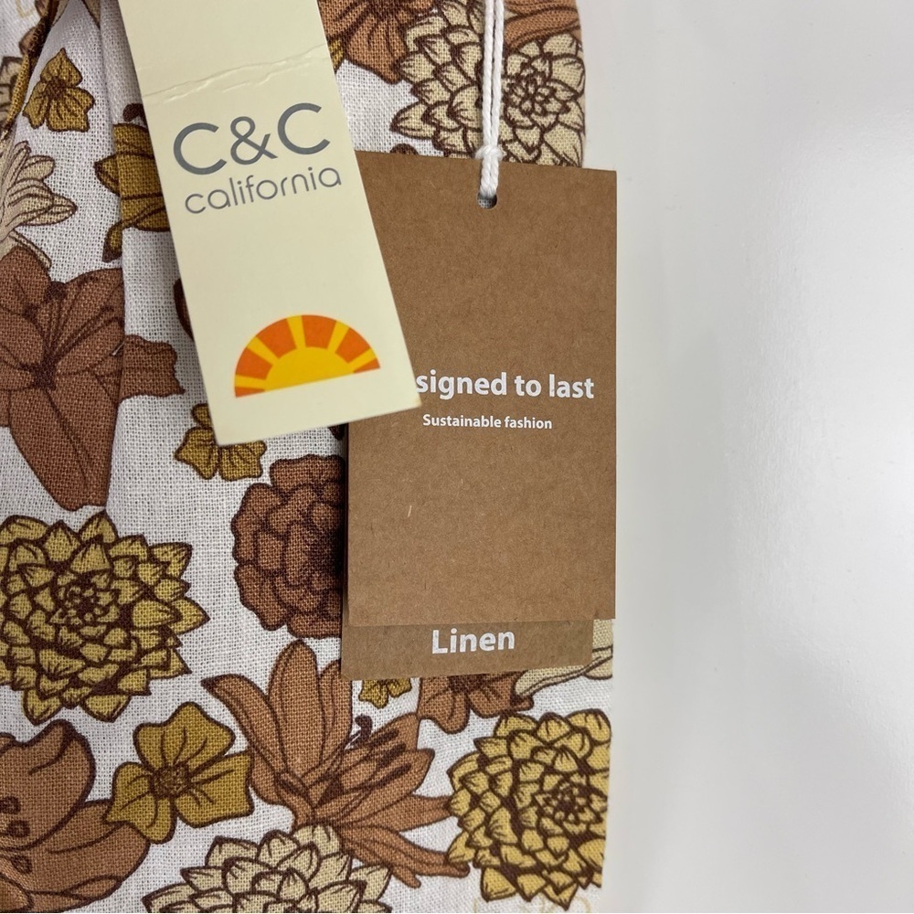 NEW C&C California Brown Floral Linen Paperbag High Waist Shorts Women's Size 6 - Picture 4 of 7